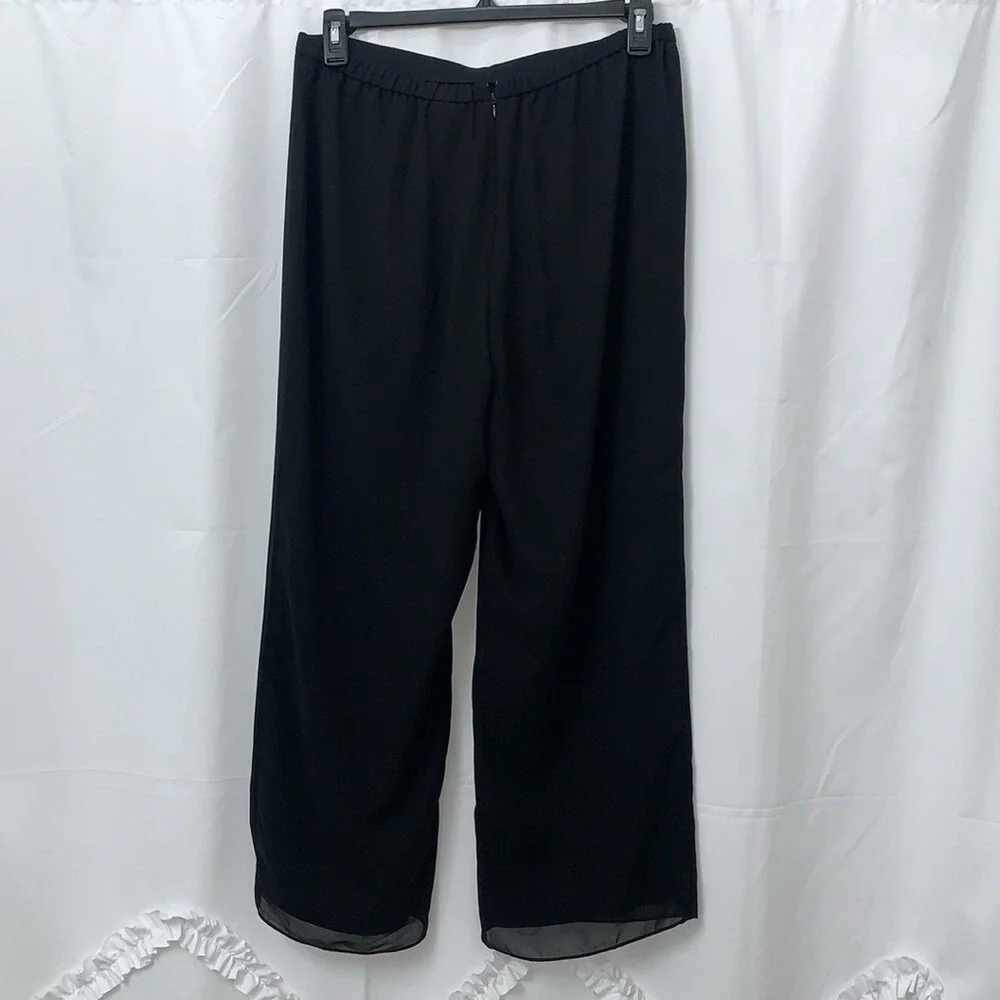 Coldwater Creek Womens Petite 14 Black Wide Leg Chiffon Overlay‎ Dress Pants P14